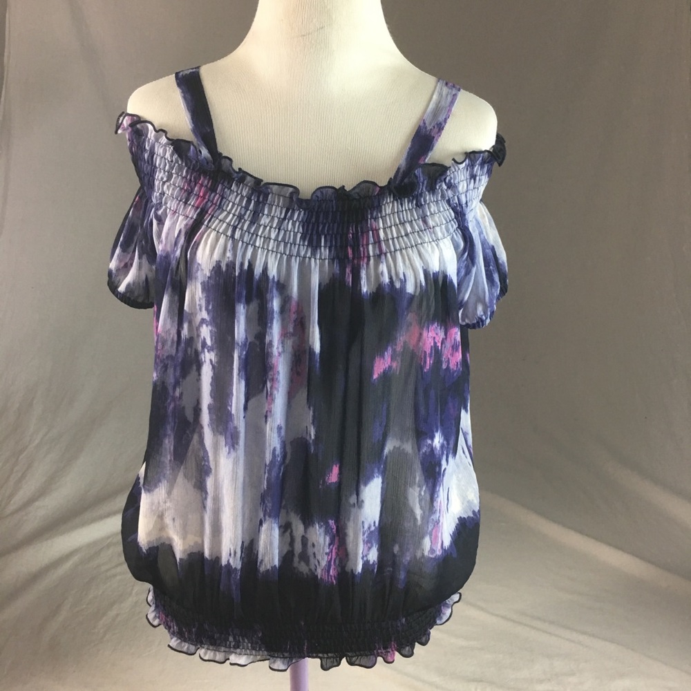 DKNY JEANS PURPLE/BLACK BOHO COLD SHOULDER TOP SM
